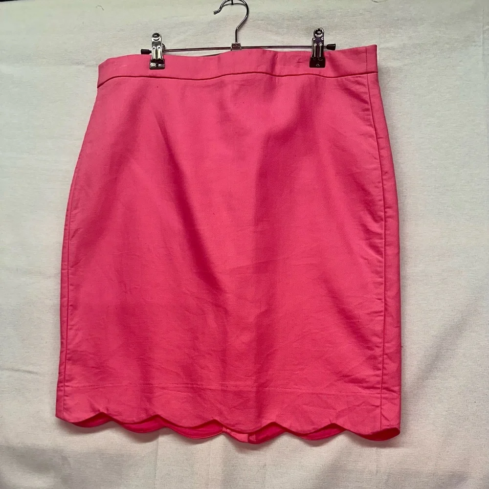 J. Crew Vibrant Pink Pencil‎ Skirt with Scalloped Hem hot pink